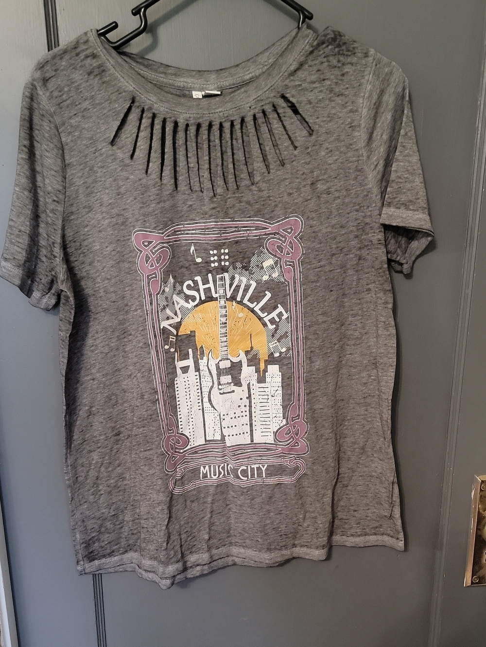 Cato Gray Nashville Graphic Short Sleeve Tee with Pink Trim